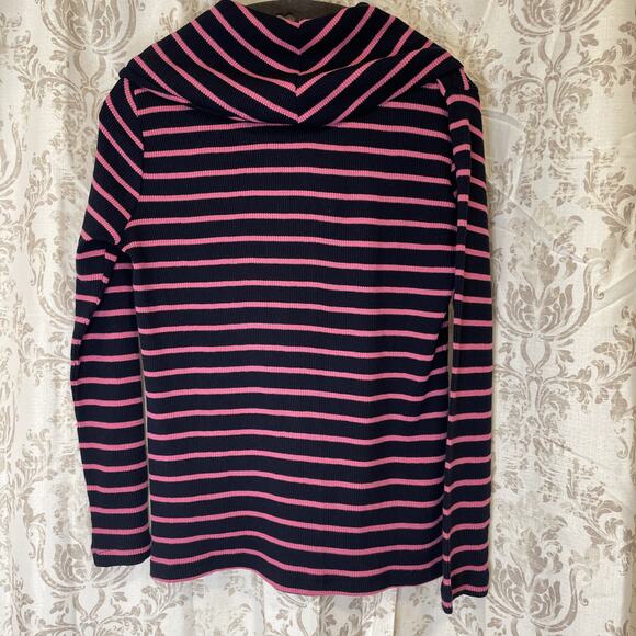 Talbots Petite NWT - Petite Small - Navy ribbed Top - Cowl neck -Pink Stripes - Picture 4 of 4